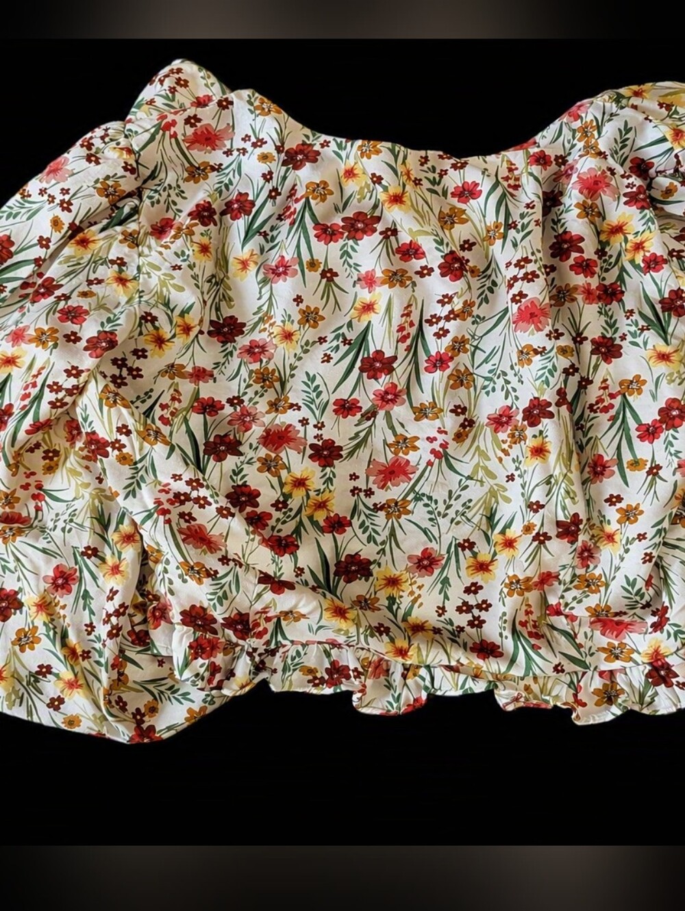 Lost + Wander Cotton White Floral Square-Neck Puff Sleeve Crop Top - Picture 3 of 5